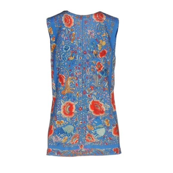 New! Rare ROBERTO CAVALLI Logo Tasseled Ruched Floral Tiger Print Crepe Top - Picture 4 of 16